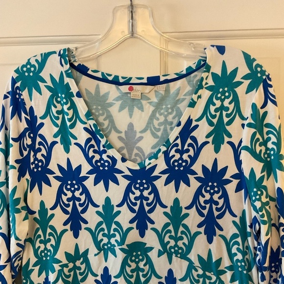 Boden Tory Tunic Dress White Blue Jersey Stretch 3/4 Sleeve V Neck US Size 10 - Picture 5 of 9